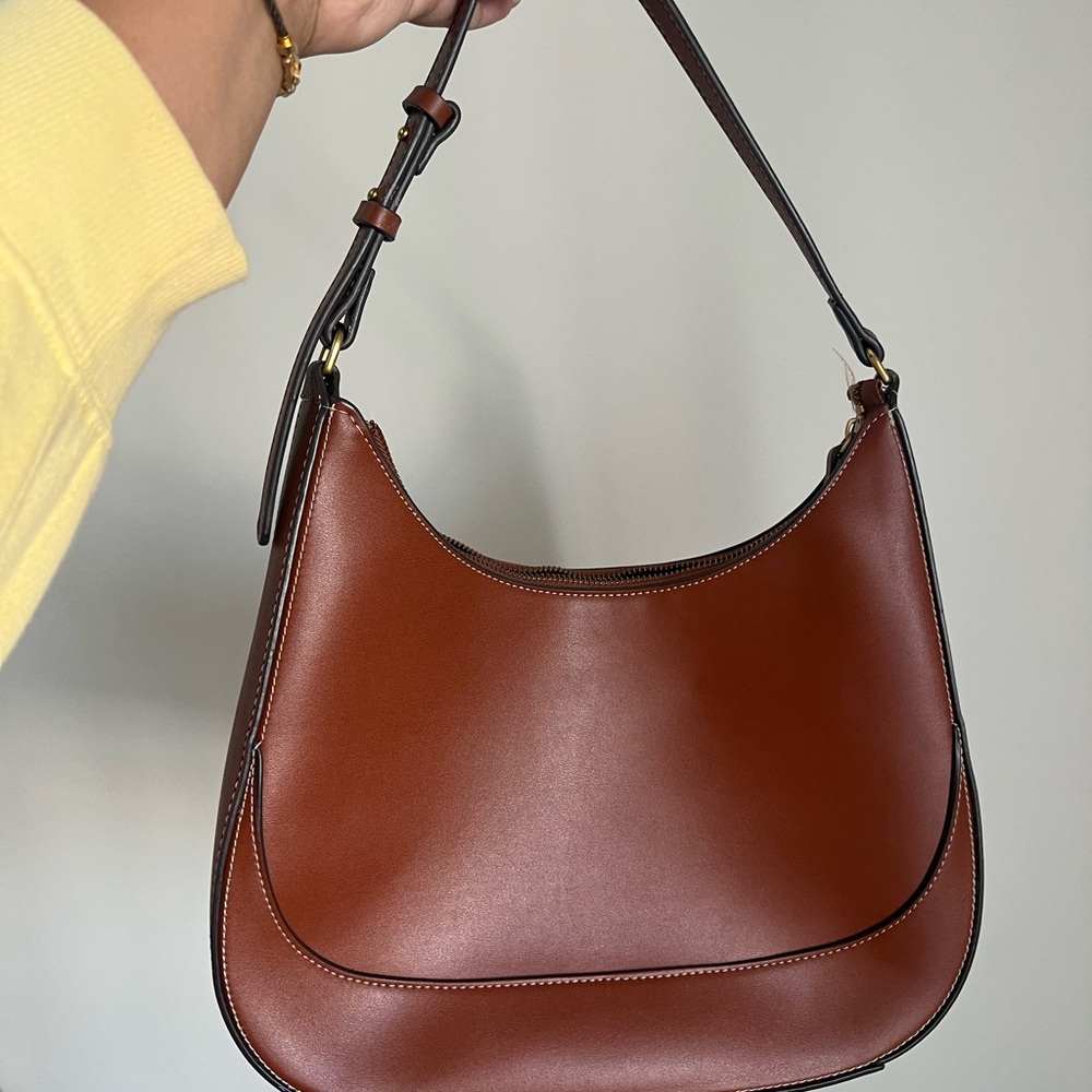 Mango Rich Tan Leather Shoulder Bag